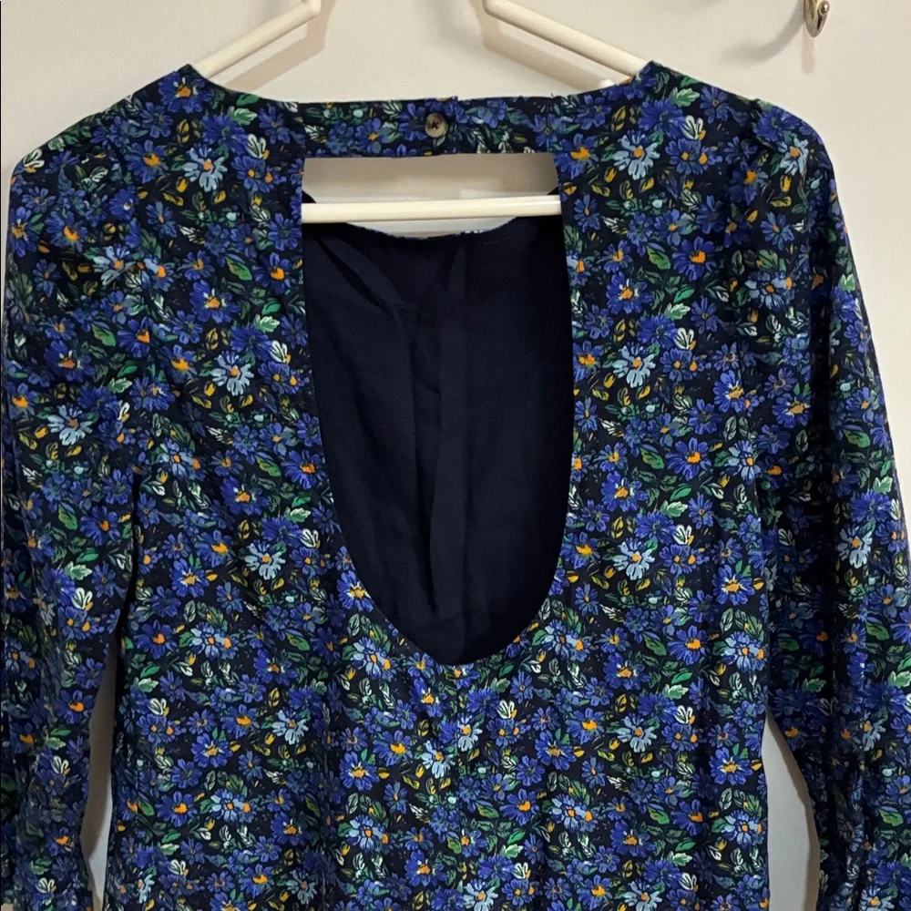 Free People Blue Floral Cotton Midi Dress Sz XS